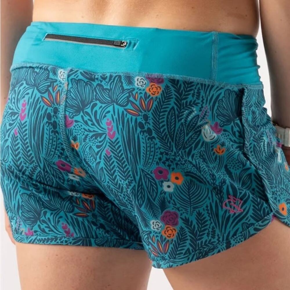 Rabbit Catch Me If You Can Peacock Blue Floral Running Shorts Women's XL NEW